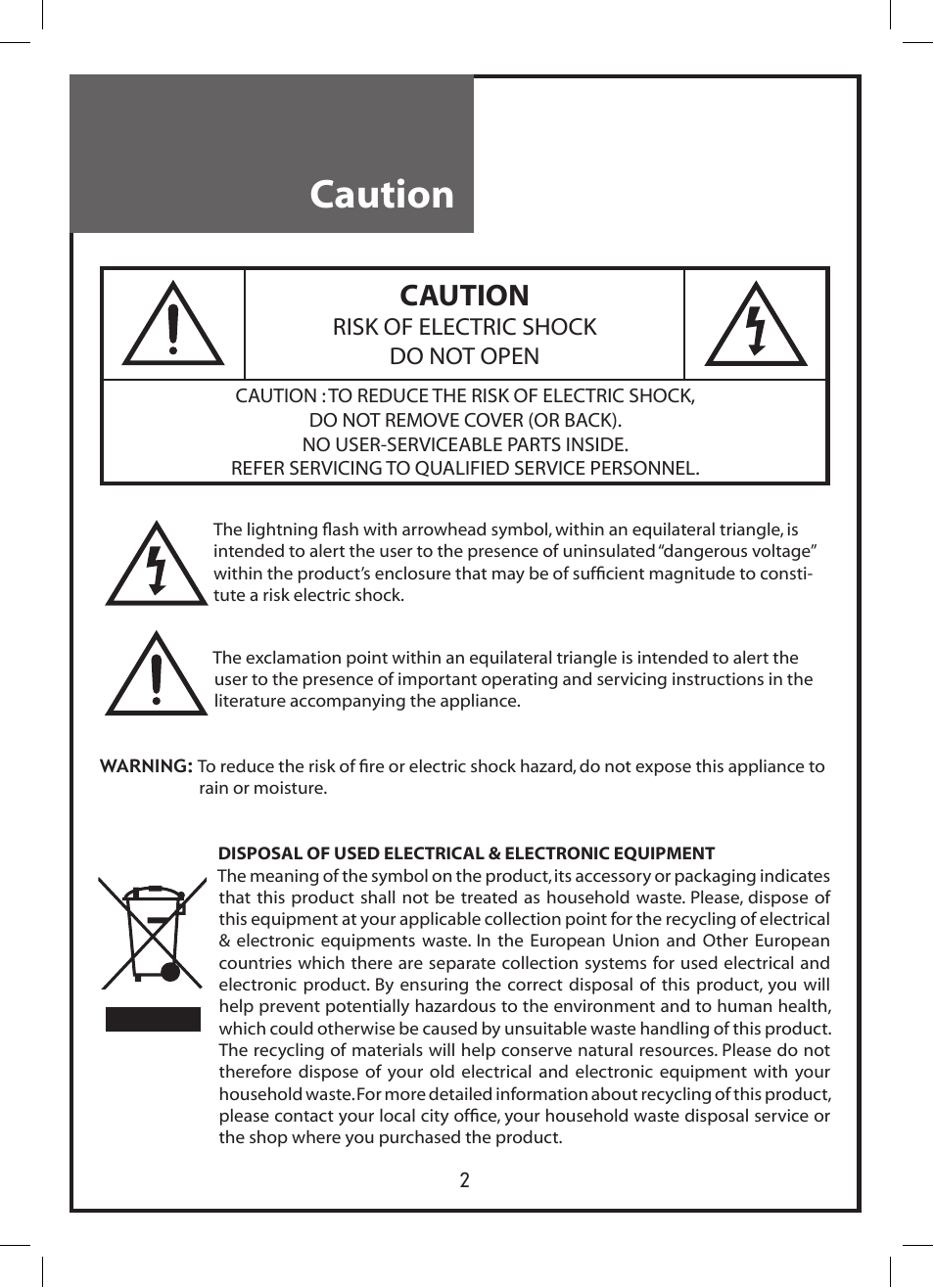 Caution | Daewoo DLP-3212 User Manual | Page 2 / 38