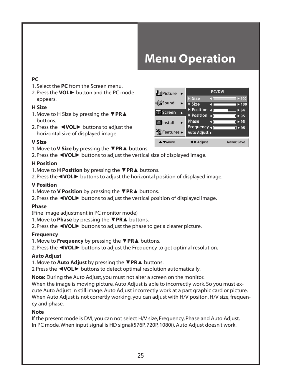 Menu operation | Daewoo DLP-3212 User Manual | Page 25 / 38