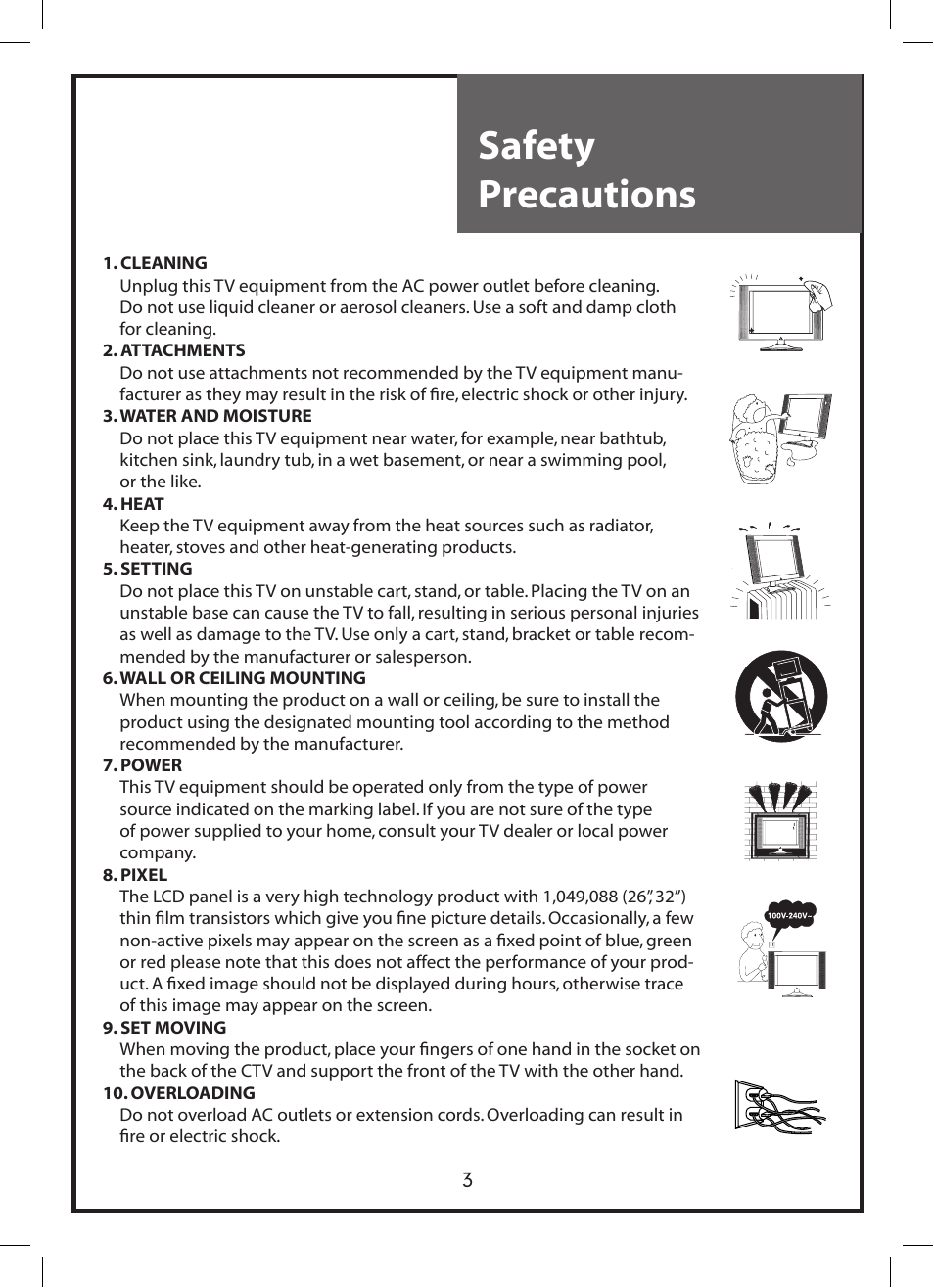 Safety precautions | Daewoo DLP-3212 User Manual | Page 3 / 38