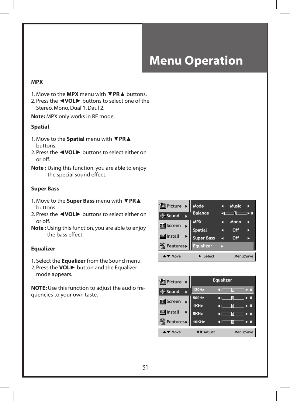 Menu operation | Daewoo DLP-3212 User Manual | Page 31 / 38