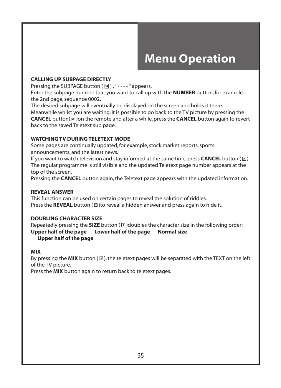 Menu operation | Daewoo DLP-3212 User Manual | Page 35 / 38