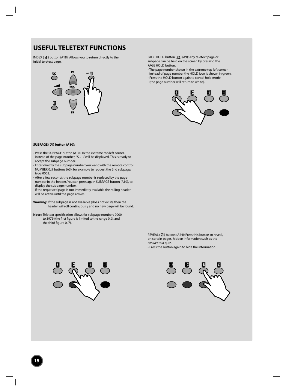 Useful teletext functions | Daewoo DTC-20 User Manual | Page 16 / 18