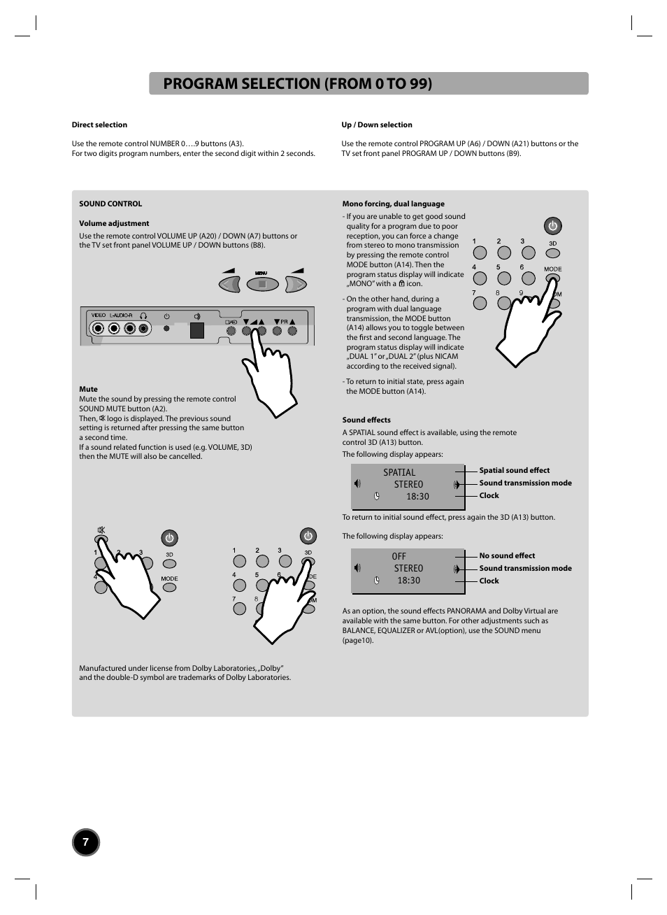 Program selection (from 0 to 99) | Daewoo DTC-20 User Manual | Page 8 / 18