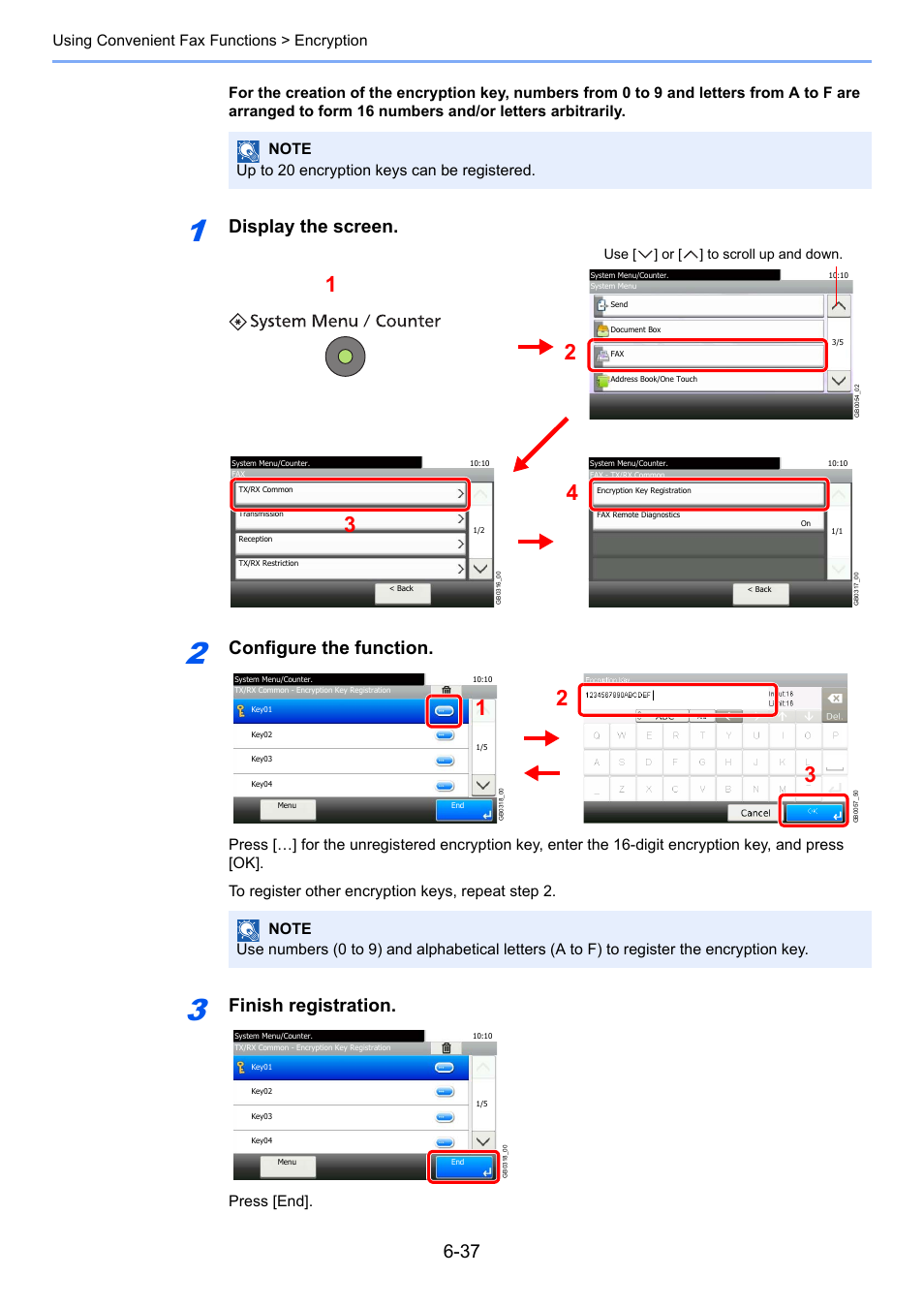 Display the screen, Configure the function, Finish registration | TA Triumph-Adler DC 6025 User Manual | Page 125 / 216