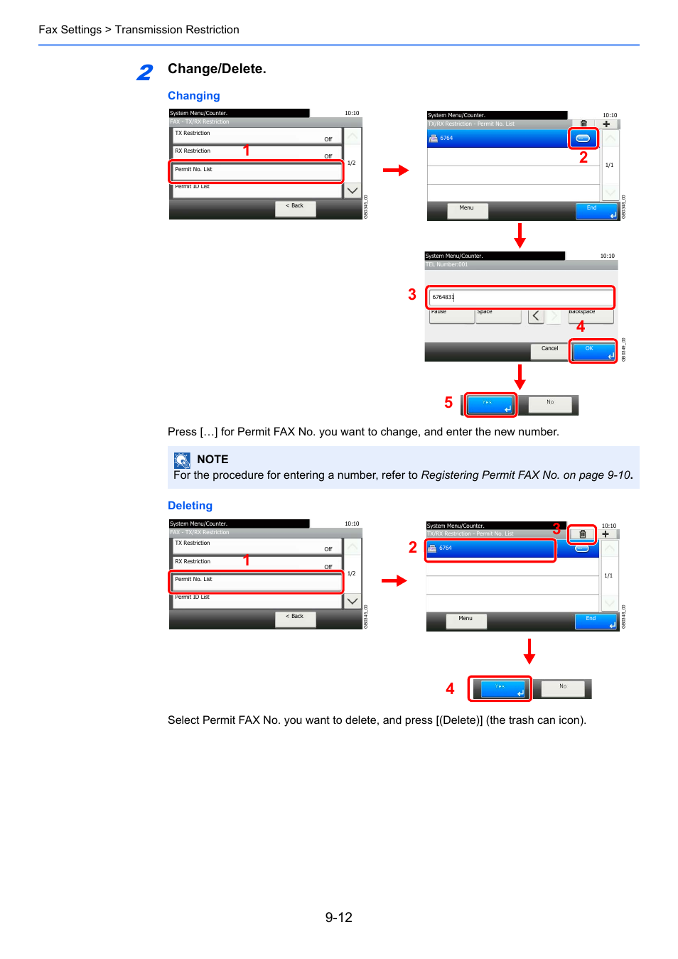 Change/delete, Fax settings > transmission restriction | TA Triumph-Adler DC 6025 User Manual | Page 173 / 216