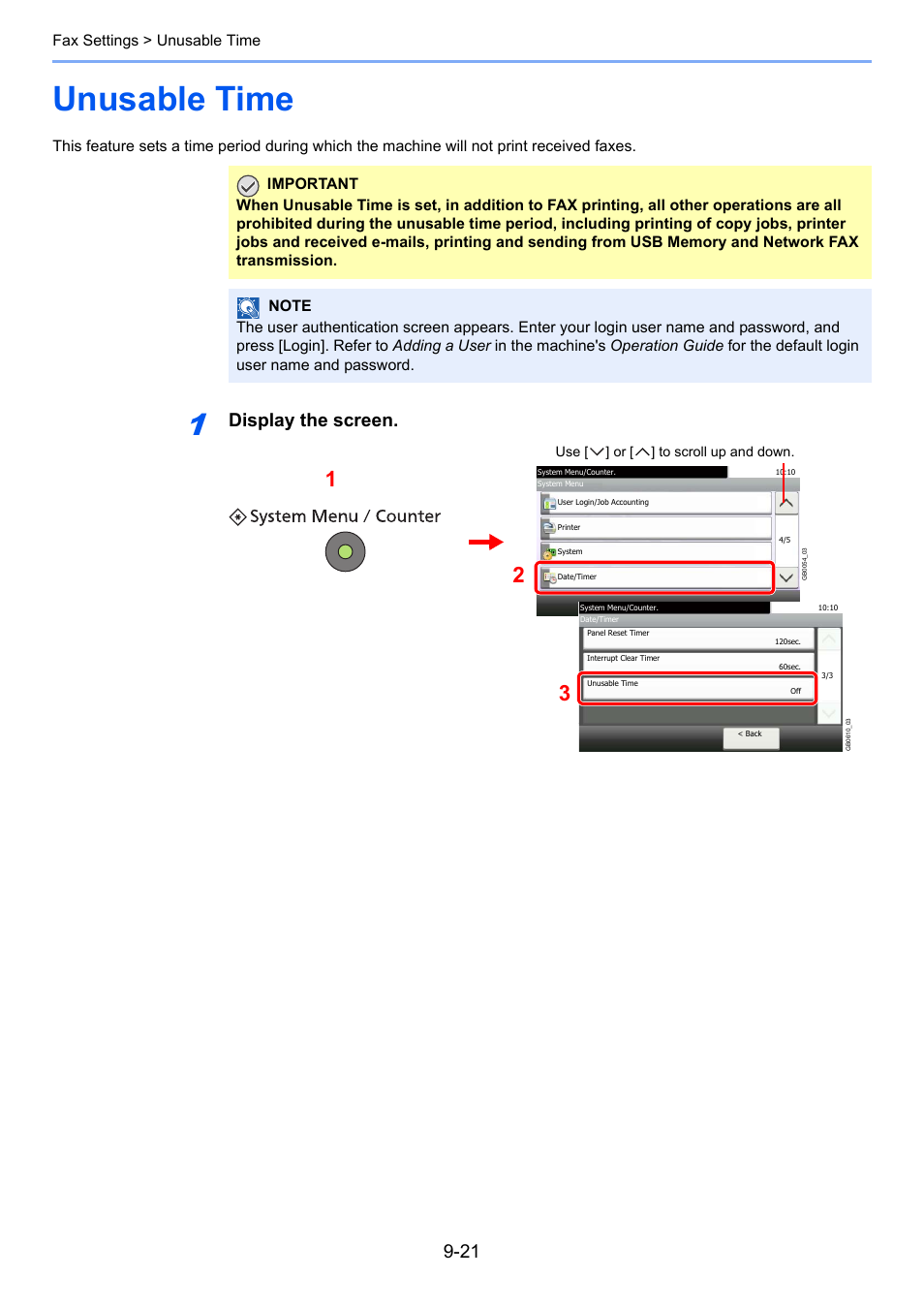 Unusable time, Unusable time -21, Display the screen | TA Triumph-Adler DC 6025 User Manual | Page 182 / 216