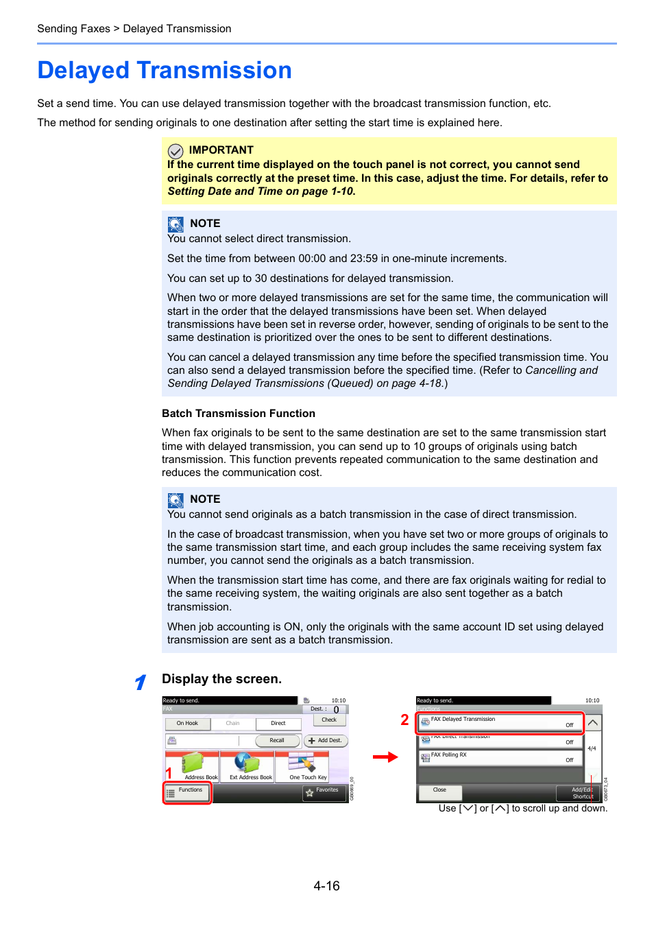 Delayed transmission, Delayed transmission -16, Display the screen | TA Triumph-Adler DC 6025 User Manual | Page 71 / 216
