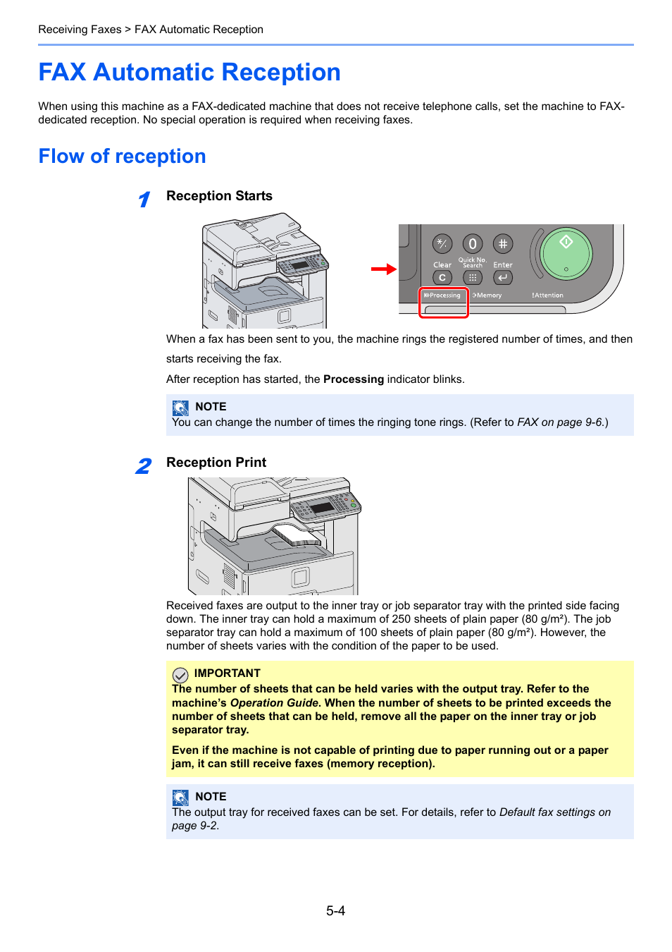 Fax automatic reception, Flow of reception, Fax automatic reception -4 | Flow of reception -4 | TA Triumph-Adler DC 6025 User Manual | Page 81 / 216