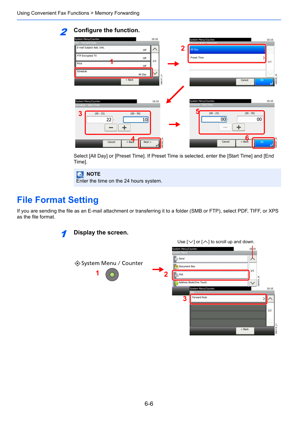 File format setting, File format setting -6, Configure the function | Display the screen, Use [ ] or [ ] to scroll up and down | TA Triumph-Adler DC 6025 User Manual | Page 94 / 216