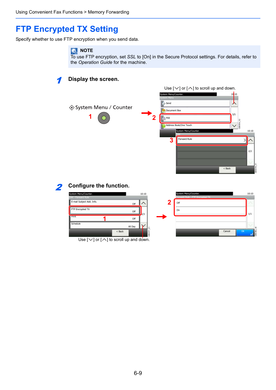 Ftp encrypted tx setting, Ftp encrypted tx setting -9, Display the screen | Configure the function | TA Triumph-Adler DC 6025 User Manual | Page 97 / 216