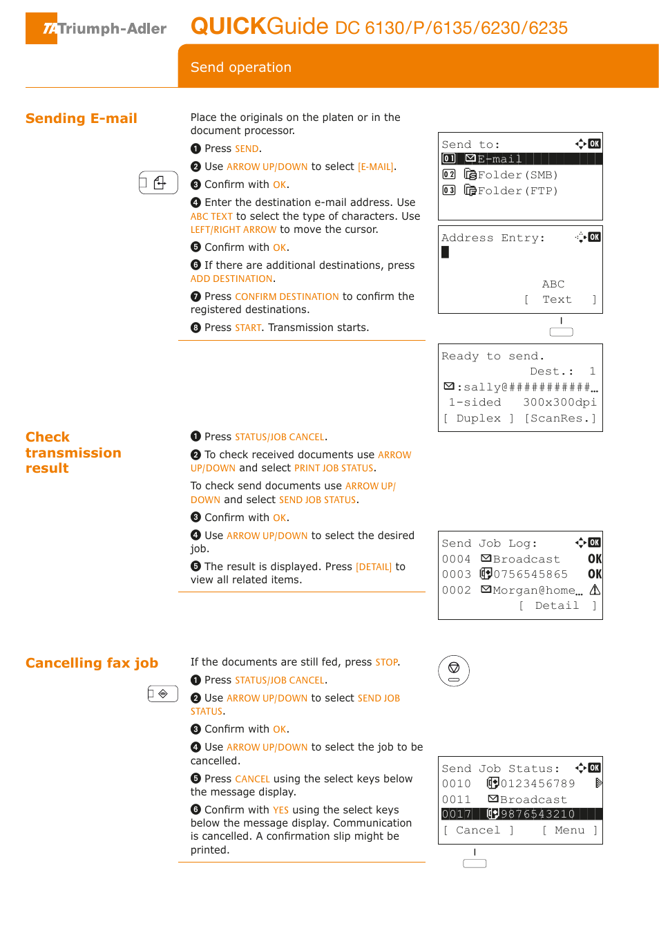 Quick guide, Send operation | TA Triumph-Adler DC 6130 User Manual | Page 3 / 4