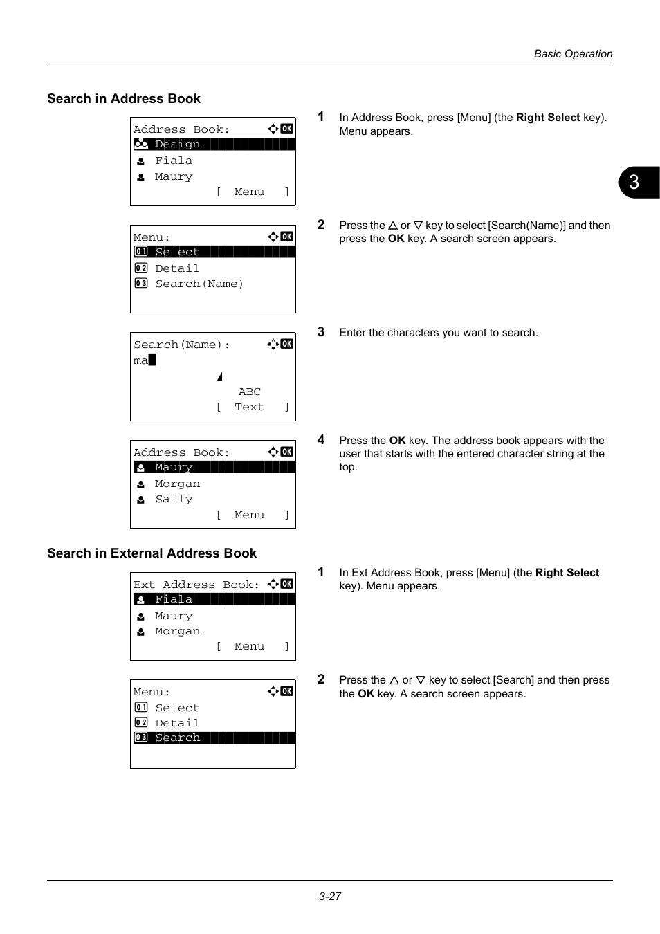 Search in address book, Search in external address book | TA Triumph-Adler DC 6140L User Manual | Page 117 / 446