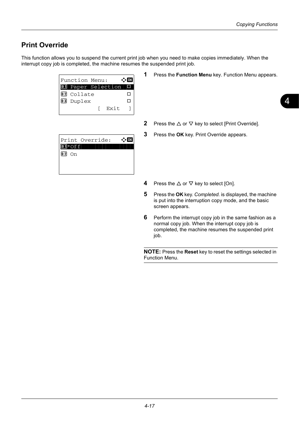 Print override, Print override -17 | TA Triumph-Adler DC 6140L User Manual | Page 137 / 446