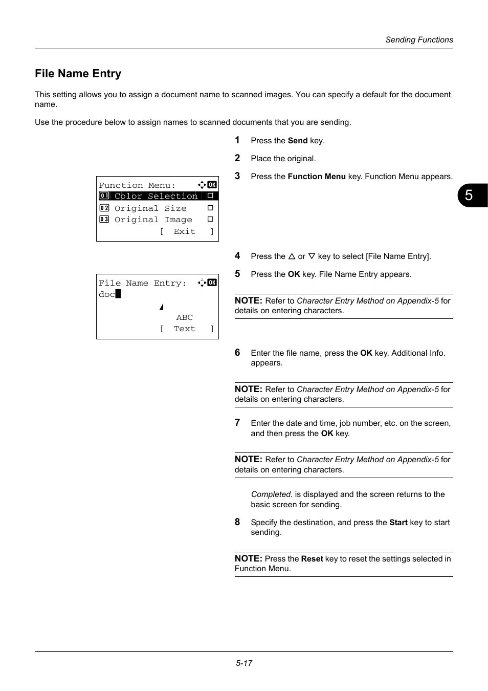 File name entry, File name entry -17 | TA Triumph-Adler DC 6140L User Manual | Page 155 / 446