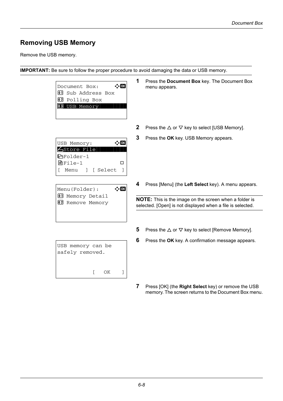 Removing usb memory, Removing usb memory -8 | TA Triumph-Adler DC 6140L User Manual | Page 172 / 446