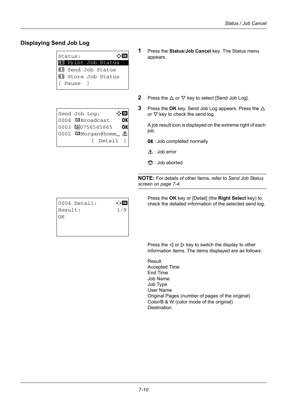 Displaying send job log | TA Triumph-Adler DC 6140L User Manual | Page 186 / 446