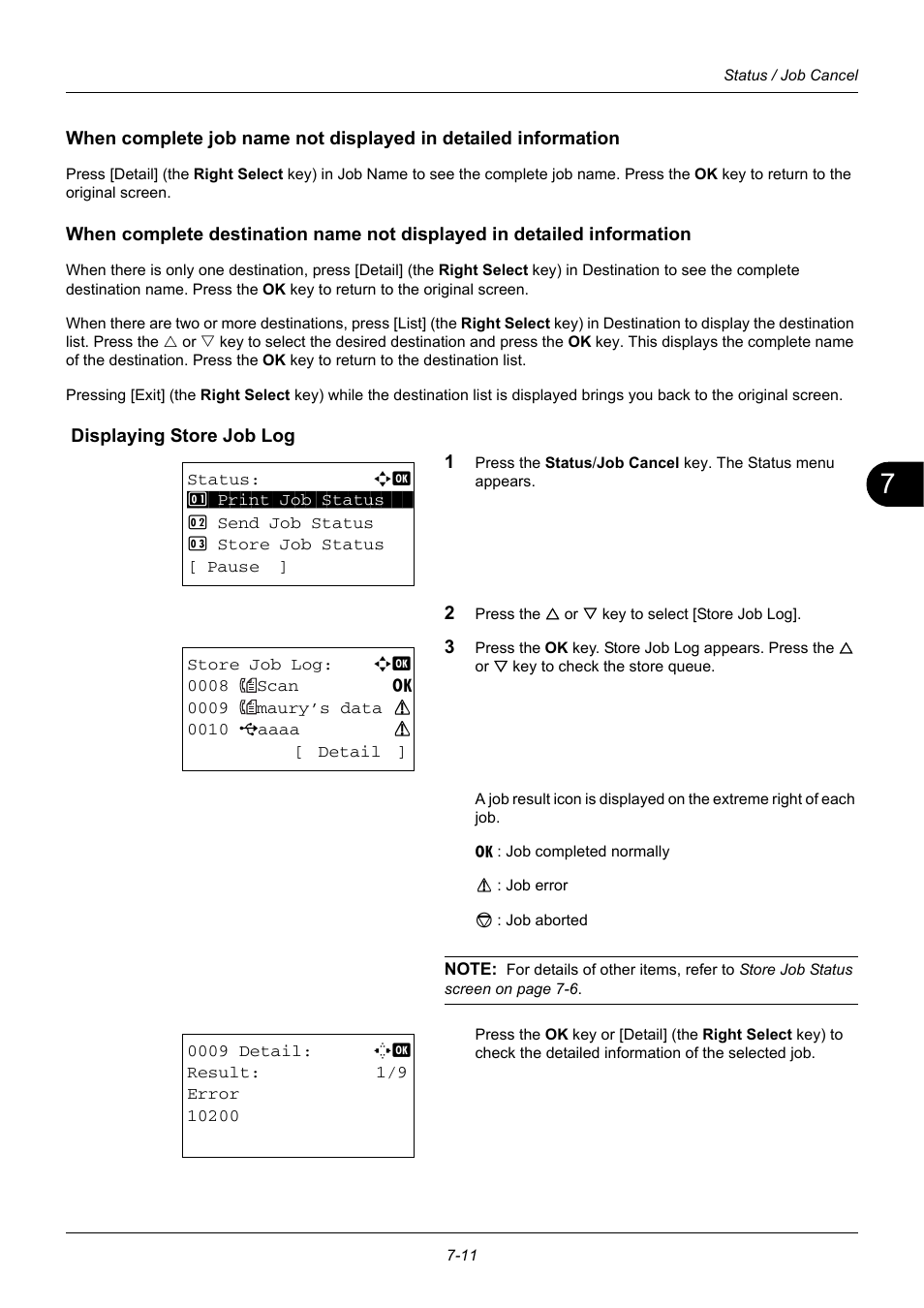 Displaying store job log | TA Triumph-Adler DC 6140L User Manual | Page 187 / 446