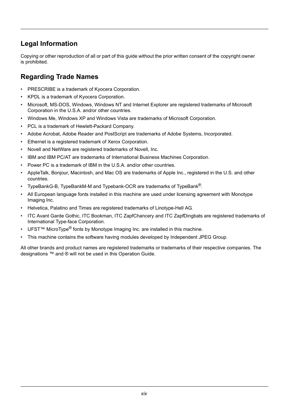 Legal information, Regarding trade names | TA Triumph-Adler DC 6140L User Manual | Page 22 / 446