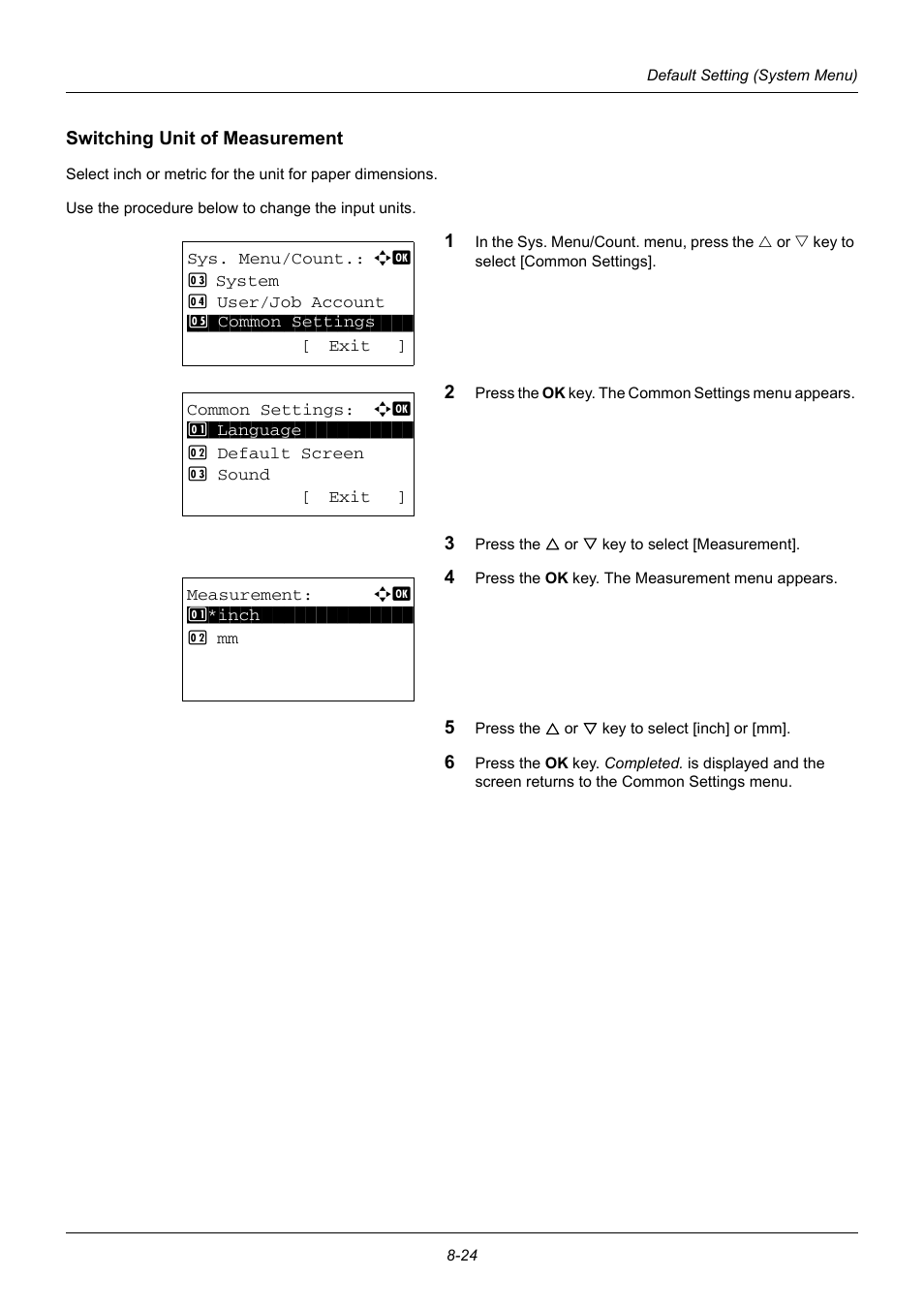 Switching unit of measurement, Switching unit of measurement …8-24 | TA Triumph-Adler DC 6140L User Manual | Page 220 / 446