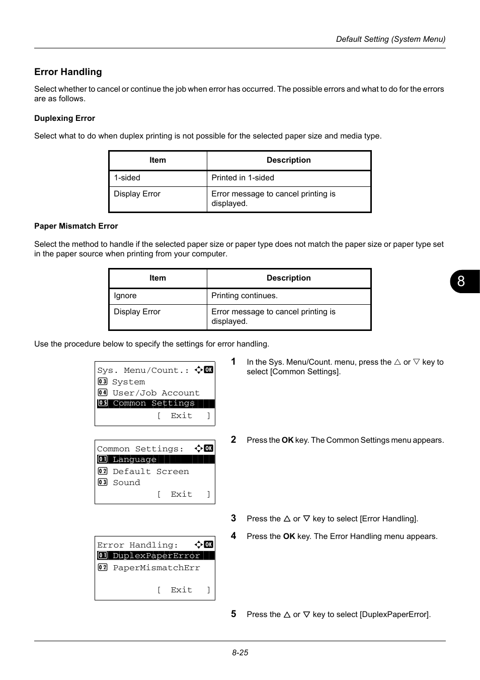 Error handling, Error handling …8-25 | TA Triumph-Adler DC 6140L User Manual | Page 221 / 446