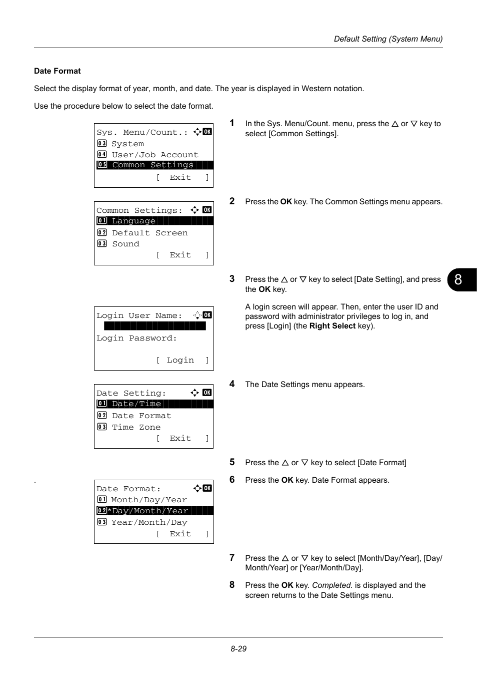 Date format | TA Triumph-Adler DC 6140L User Manual | Page 225 / 446