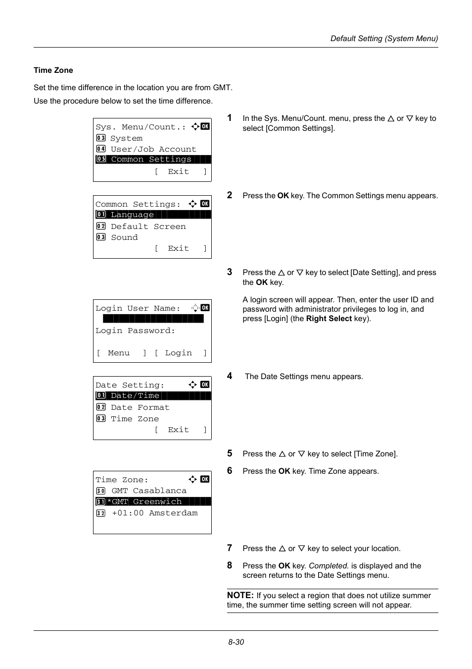 Time zone …8-30 | TA Triumph-Adler DC 6140L User Manual | Page 226 / 446