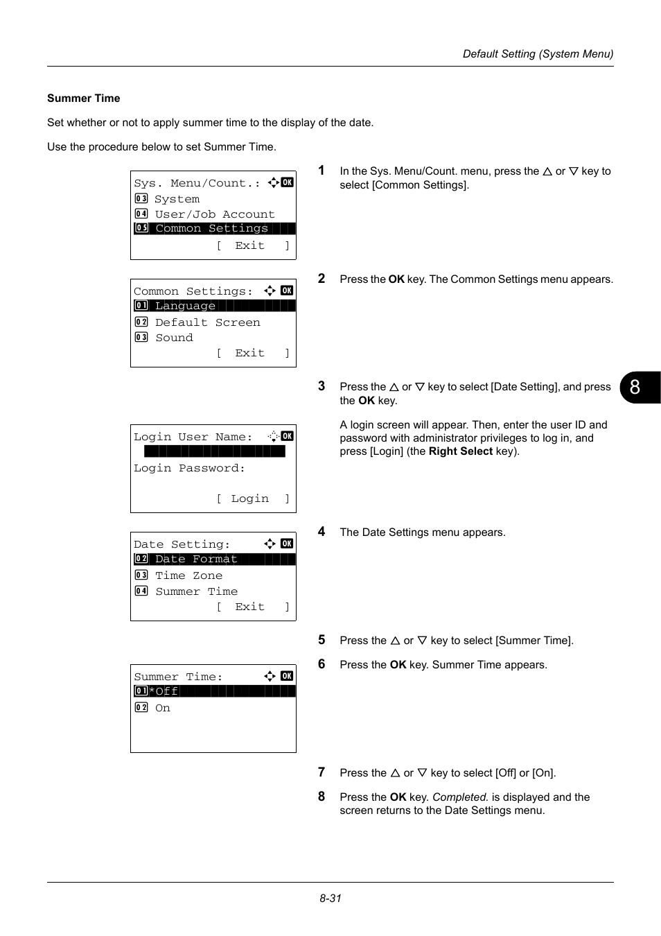 Summer time …8-31 | TA Triumph-Adler DC 6140L User Manual | Page 227 / 446