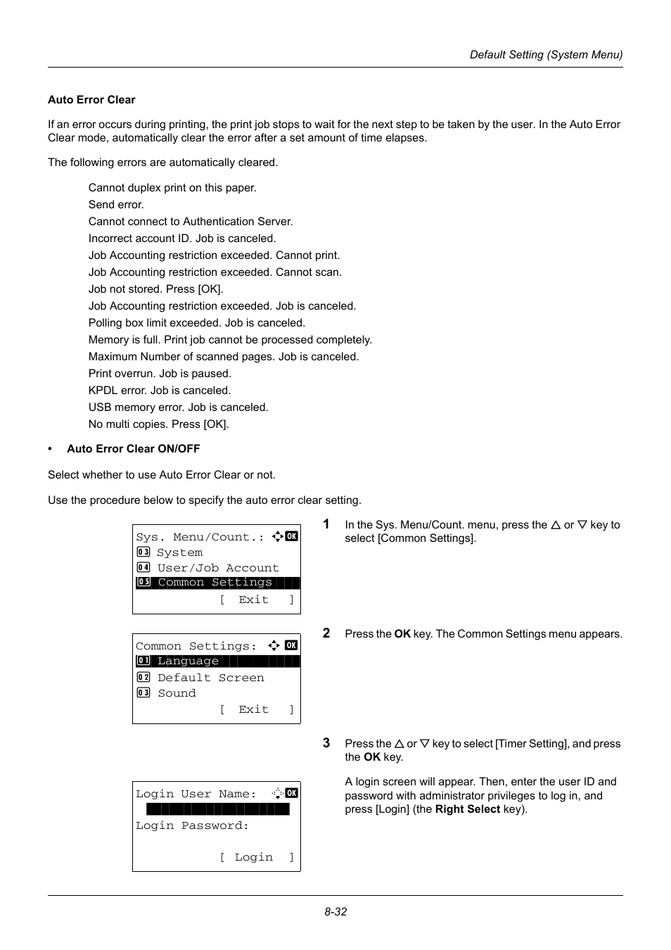 Auto error clear …8-32 | TA Triumph-Adler DC 6140L User Manual | Page 228 / 446