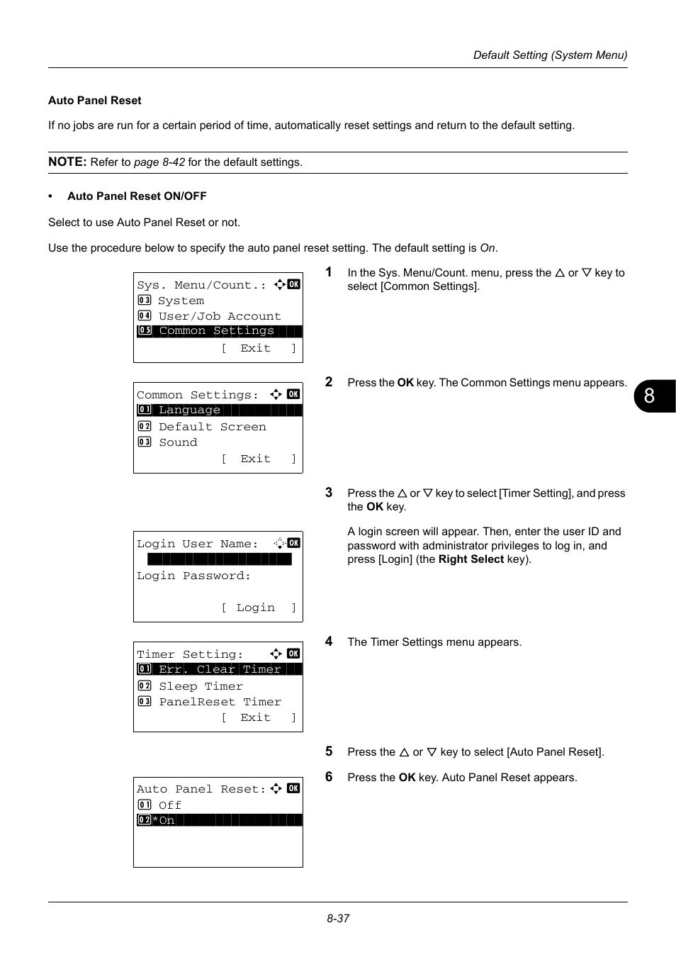 Auto panel reset …8-37 | TA Triumph-Adler DC 6140L User Manual | Page 233 / 446