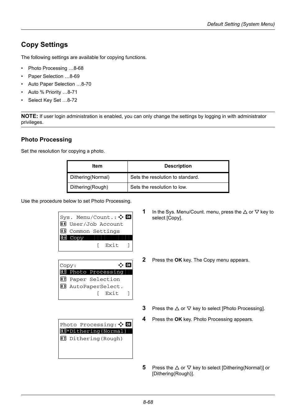 Copy settings, Photo processing, Copy settings -68 | TA Triumph-Adler DC 6140L User Manual | Page 264 / 446