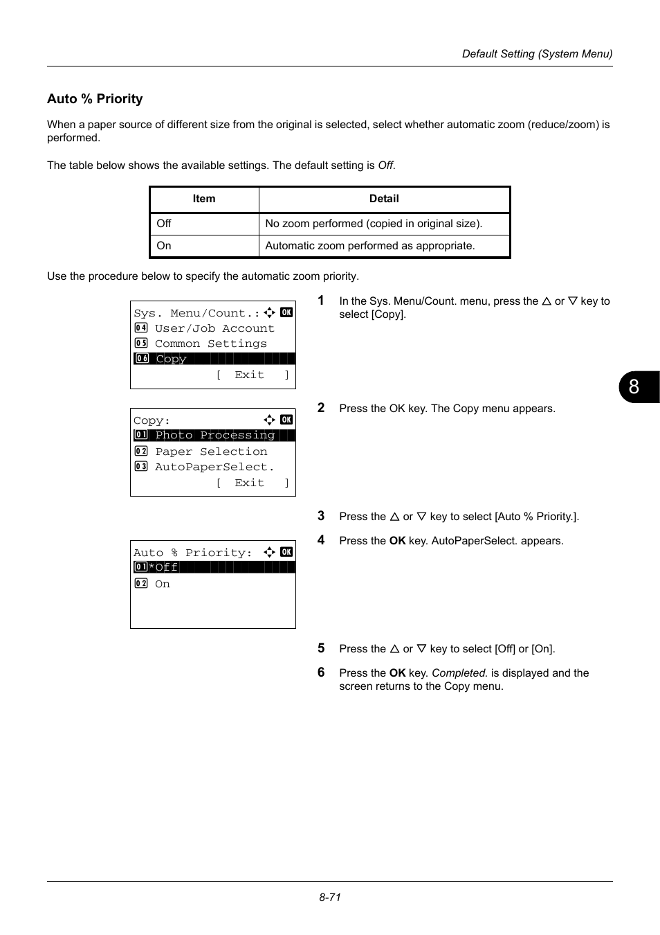 Auto % priority | TA Triumph-Adler DC 6140L User Manual | Page 267 / 446