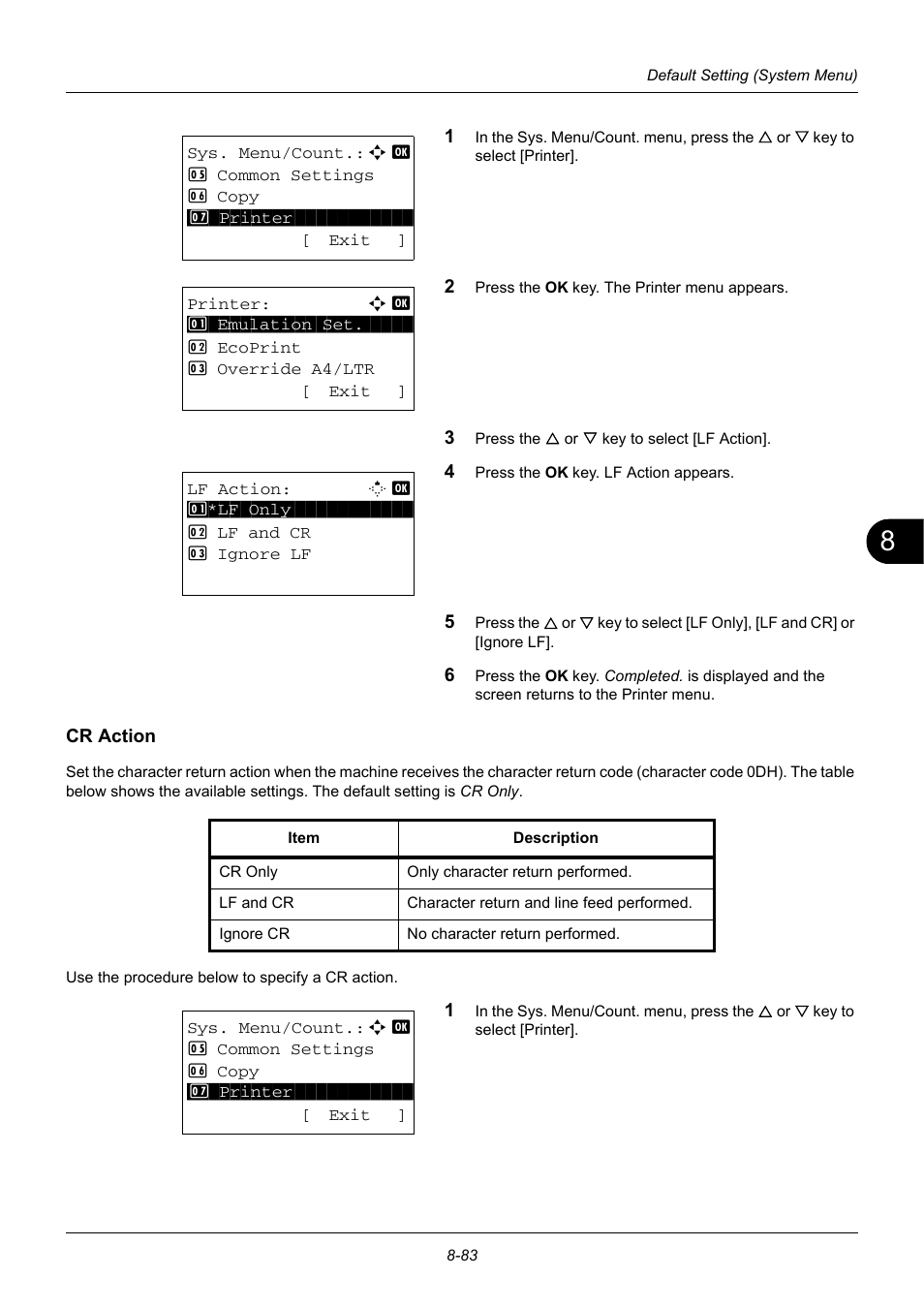 Cr action, Cr action …8-83 | TA Triumph-Adler DC 6140L User Manual | Page 279 / 446