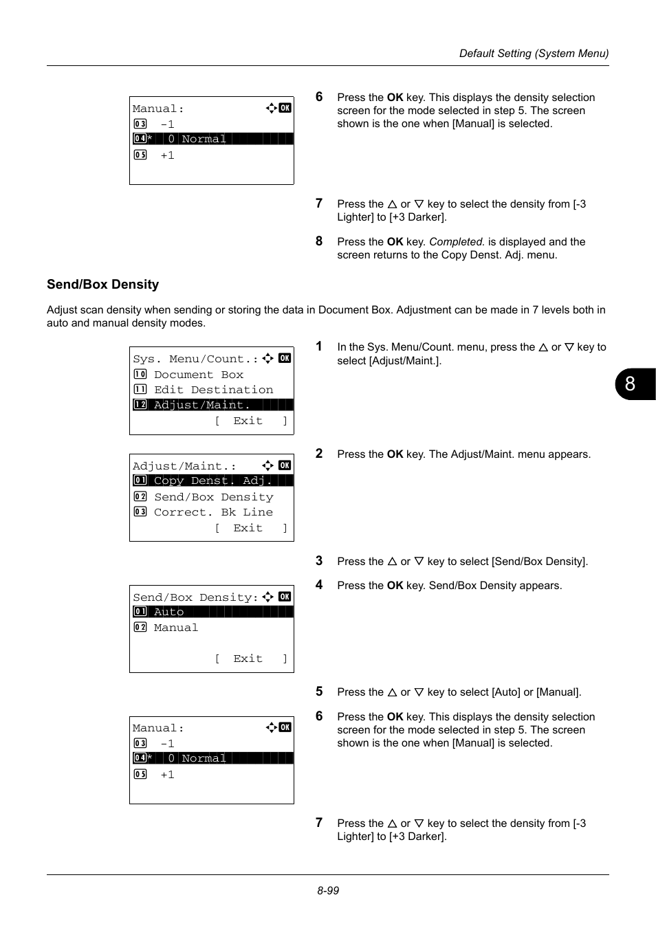 Send/box density, Send/box density …8-99 | TA Triumph-Adler DC 6140L User Manual | Page 295 / 446