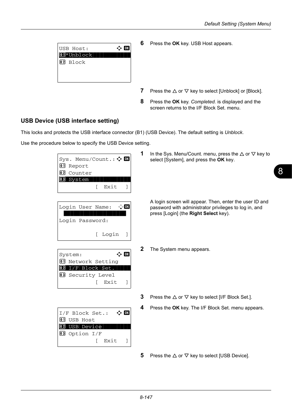 Usb device (usb interface setting) | TA Triumph-Adler DC 6140L User Manual | Page 343 / 446