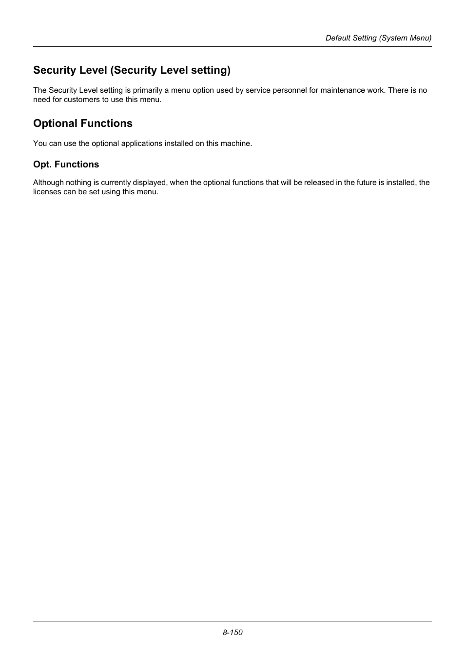 Security level (security level setting), Optional functions, Opt. functions | Security level (security level setting) -150, Optional functions -150 | TA Triumph-Adler DC 6140L User Manual | Page 346 / 446