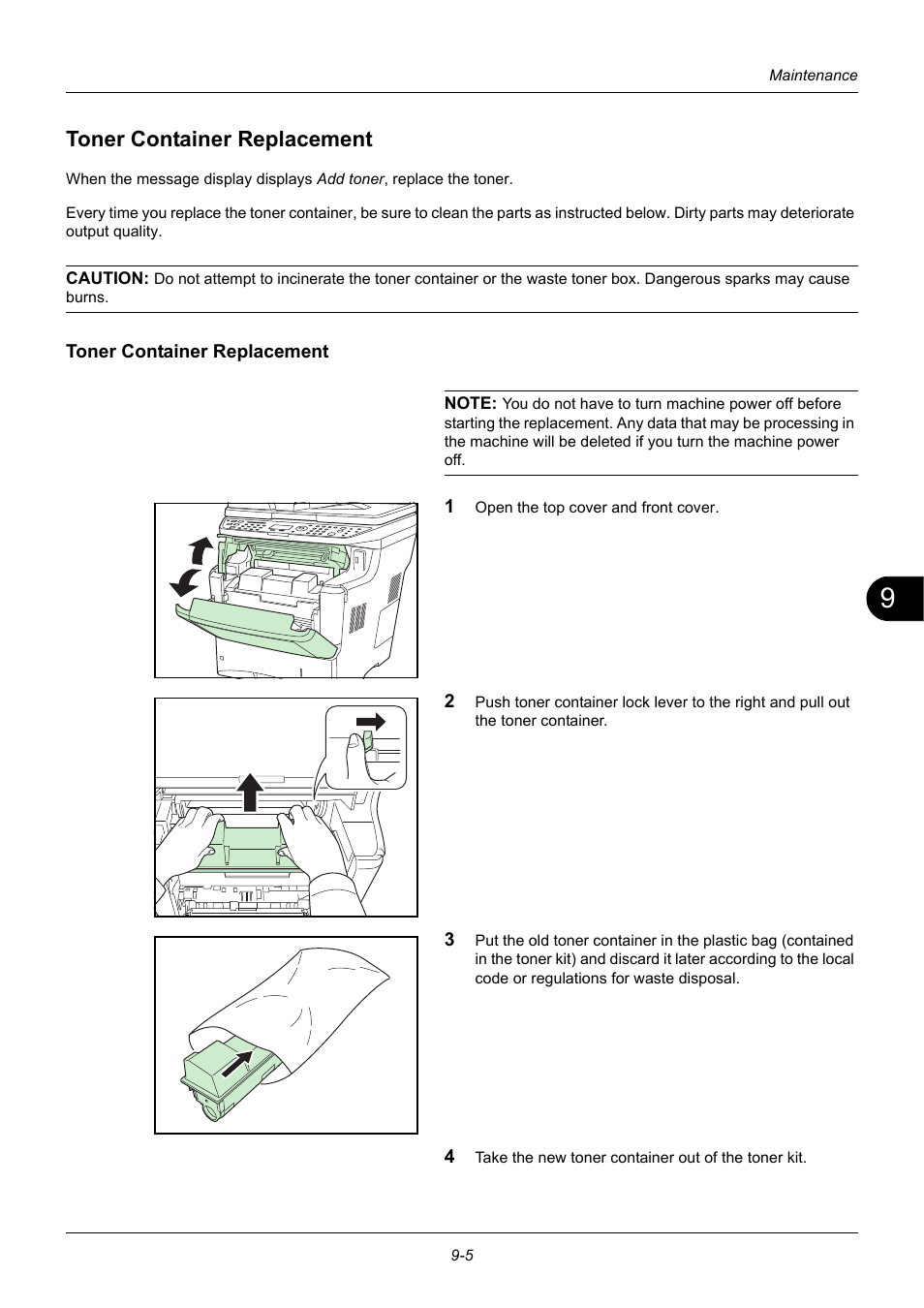 Toner container replacement, Toner container replacement -5 | TA Triumph-Adler DC 6140L User Manual | Page 351 / 446