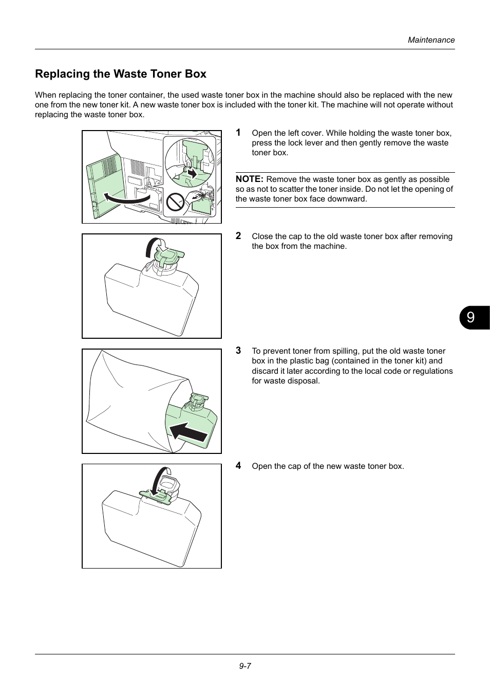 Replacing the waste toner box, Replacing the waste toner box -7 | TA Triumph-Adler DC 6140L User Manual | Page 353 / 446