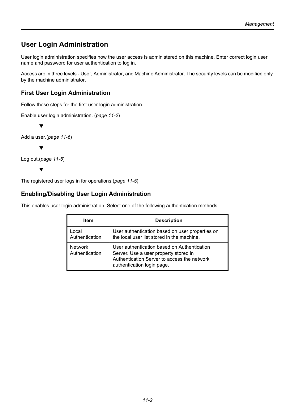 User login administration, First user login administration, Enabling/disabling user login administration | User login administration -2 | TA Triumph-Adler DC 6140L User Manual | Page 376 / 446