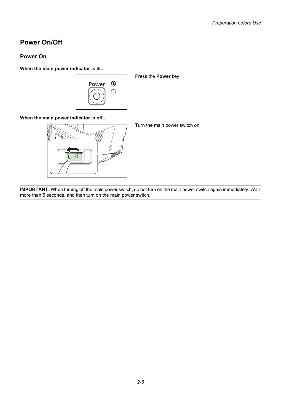 Power on/off, Power on, Power on/off -6 | TA Triumph-Adler DC 6140L User Manual | Page 40 / 446