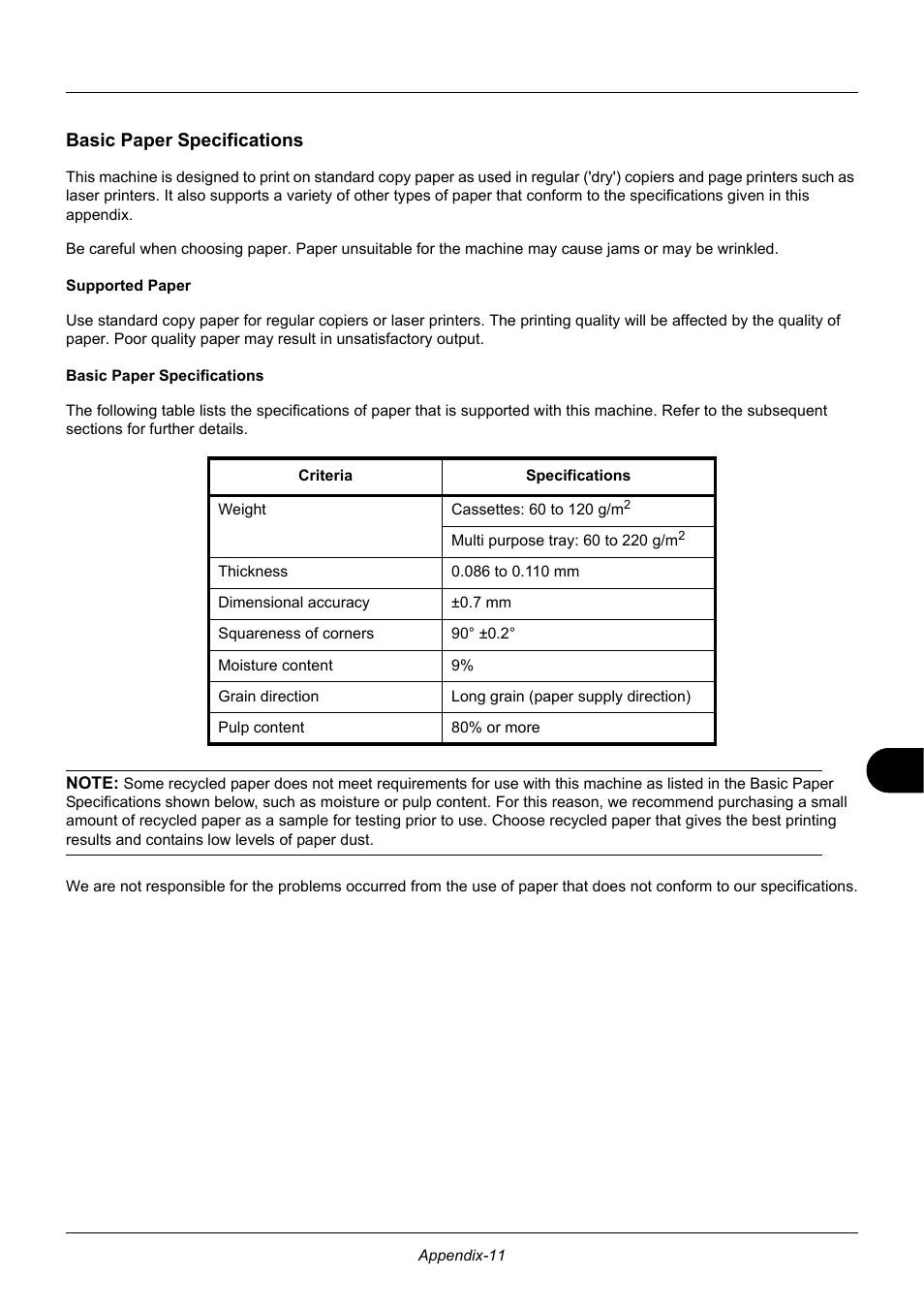 Basic paper specifications | TA Triumph-Adler DC 6140L User Manual | Page 423 / 446