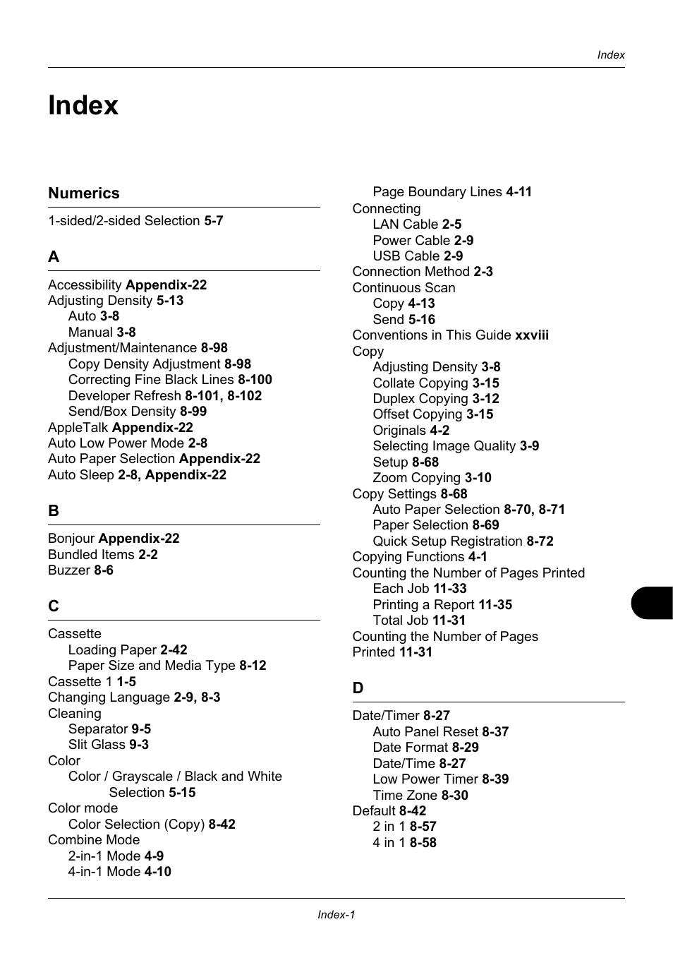 Index | TA Triumph-Adler DC 6140L User Manual | Page 439 / 446