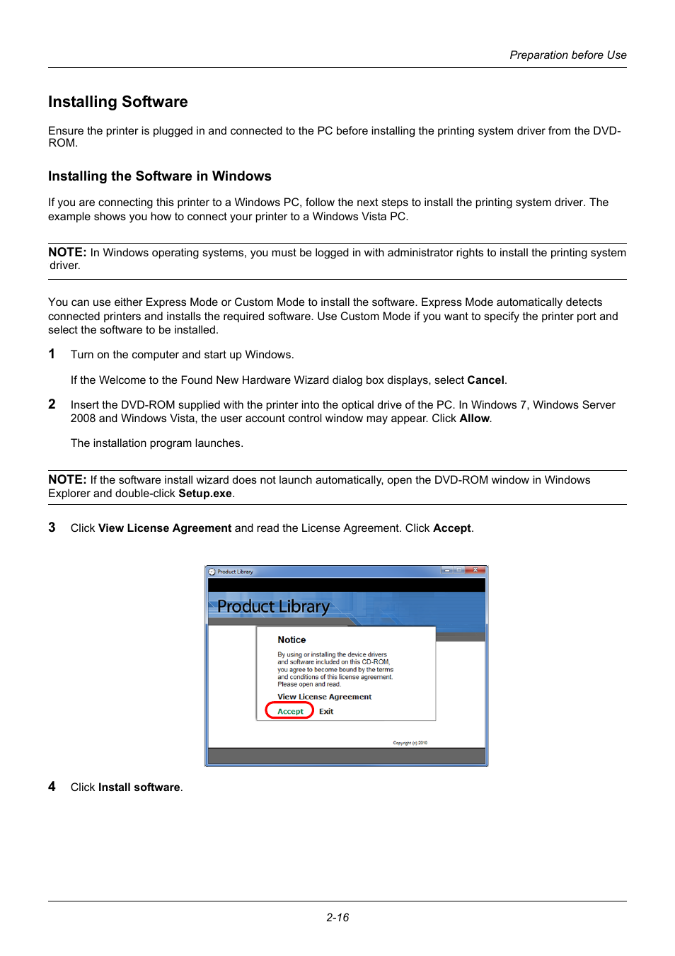 Installing software, Installing the software in windows, Installing software -16 | Computer -16 | TA Triumph-Adler DC 6140L User Manual | Page 50 / 446