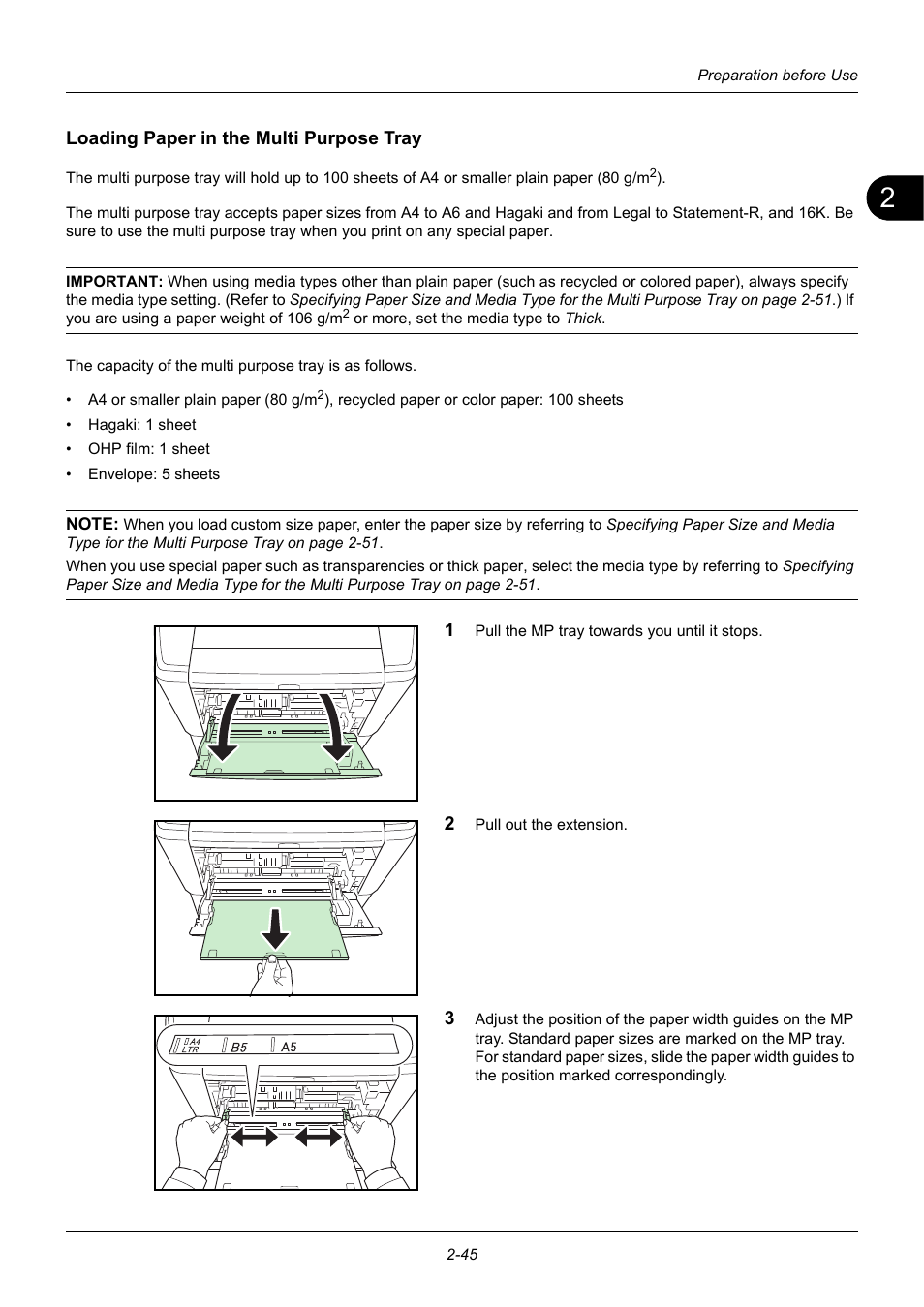 Loading paper in the multi purpose tray | TA Triumph-Adler DC 6140L User Manual | Page 79 / 446
