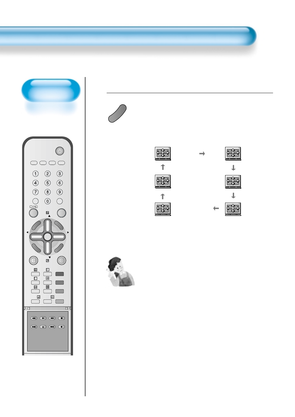 Adjusting screen size (component, av, tv), Press the screen size button, Adjusting with screen size button | Panorama | Daewoo DT-4280 NH User Manual | Page 45 / 72