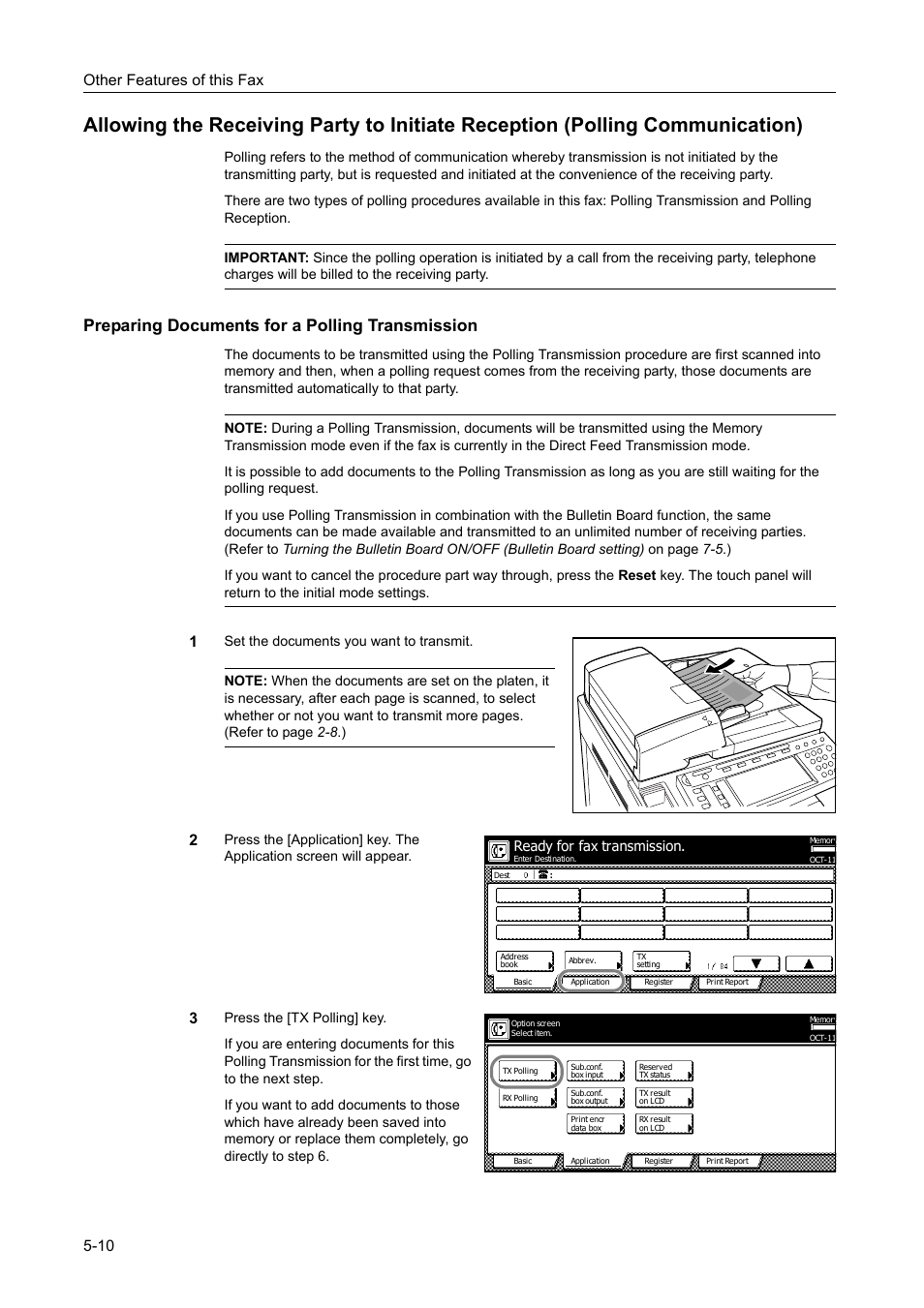 Preparing documents for a polling transmission, Preparing documents for a polling transmission -10, Other features of this fax 5-10 | TA Triumph-Adler DCC 2520 User Manual | Page 112 / 242