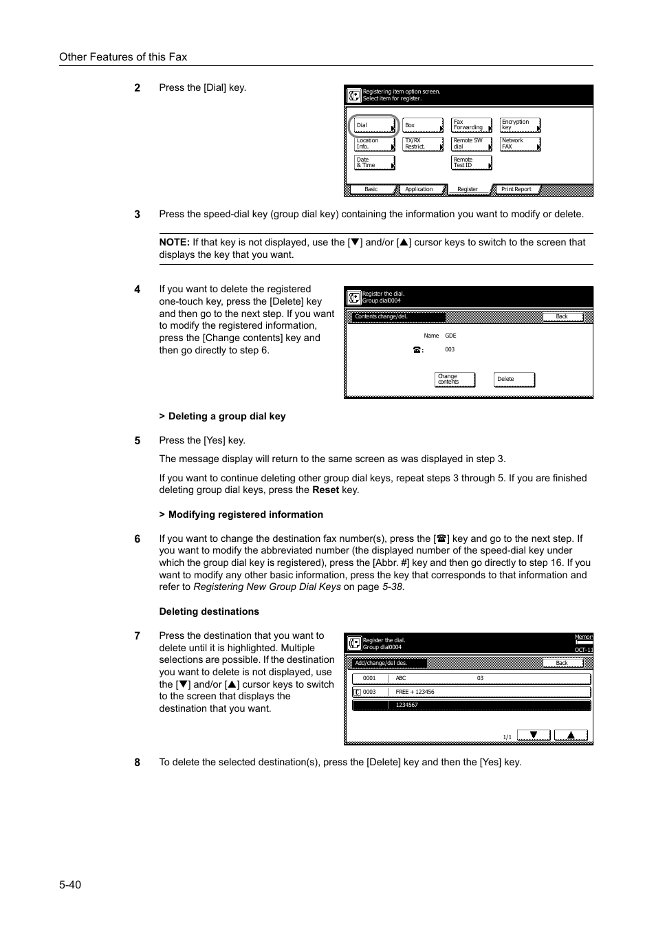 Other features of this fax 5-40 2, Press the [dial] key | TA Triumph-Adler DCC 2520 User Manual | Page 142 / 242
