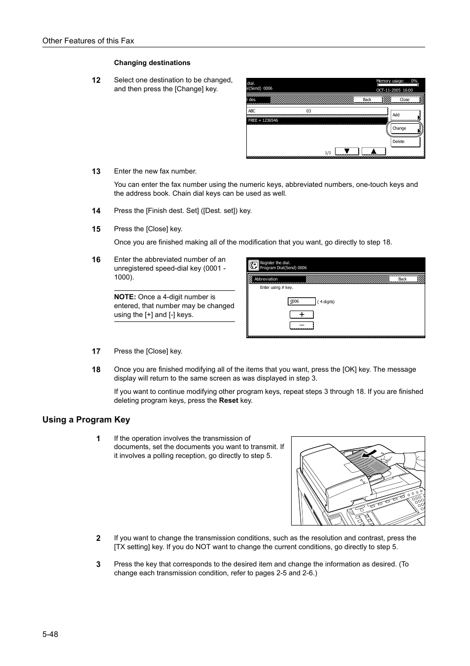 Using a program key, Using a program key -48, Other features of this fax 5-48 | TA Triumph-Adler DCC 2520 User Manual | Page 150 / 242