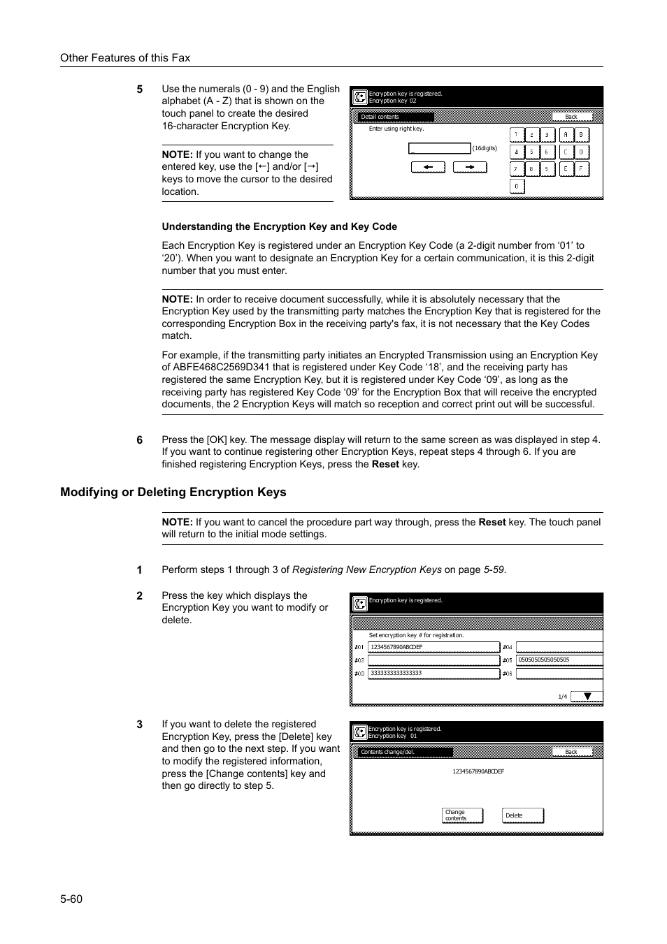 Modifying or deleting encryption keys, Modifying or deleting encryption keys -60, Other features of this fax 5-60 5 | TA Triumph-Adler DCC 2520 User Manual | Page 162 / 242