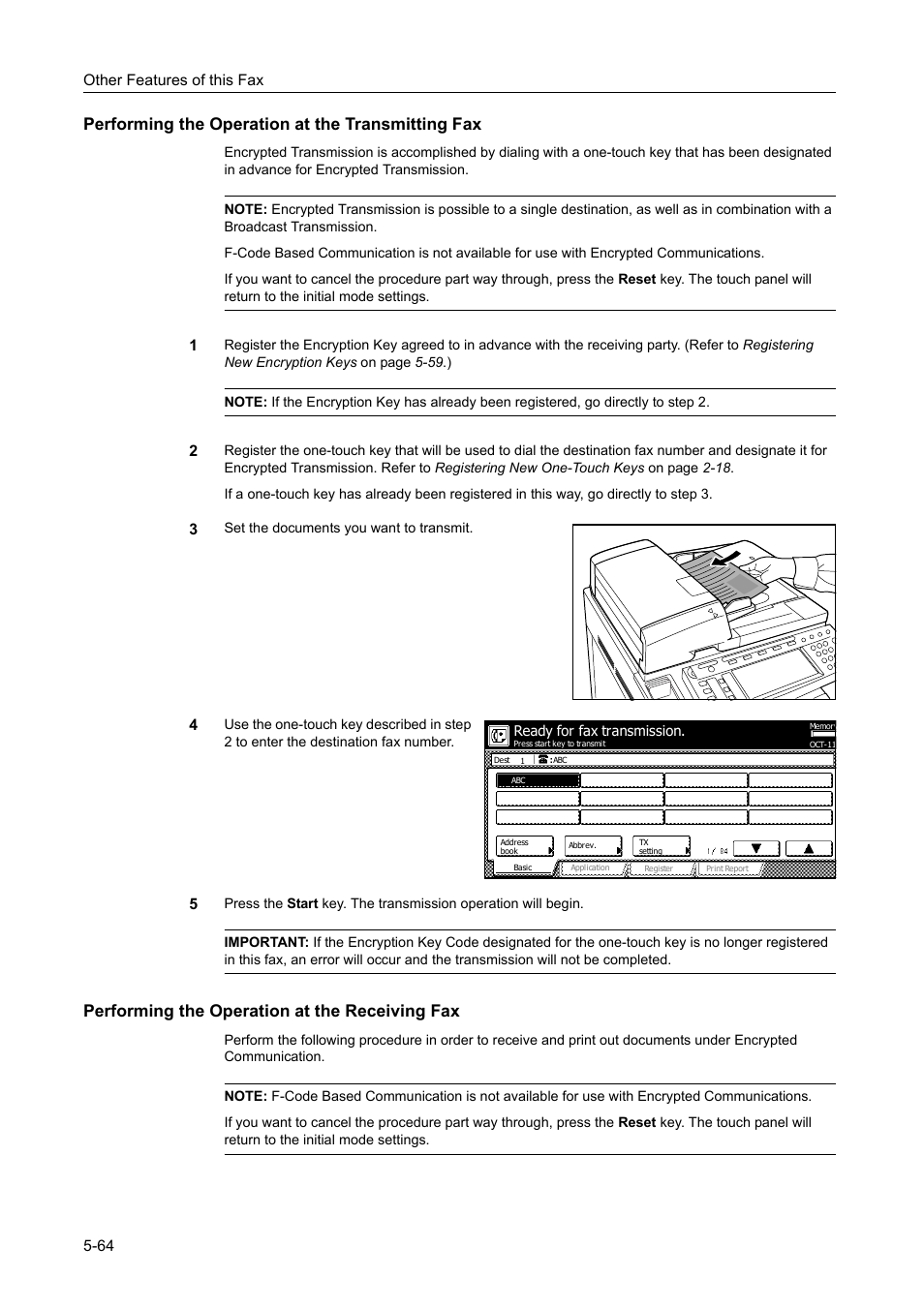Performing the operation at the transmitting fax, Performing the operation at the receiving fax | TA Triumph-Adler DCC 2520 User Manual | Page 166 / 242