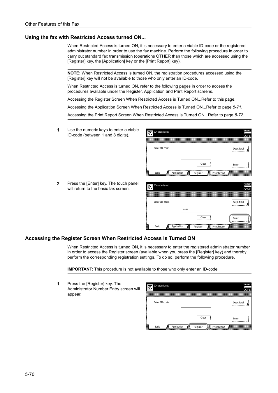 Using the fax with restricted access turned on, Other features of this fax 5-70 | TA Triumph-Adler DCC 2520 User Manual | Page 172 / 242